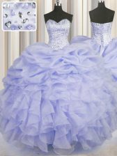 Dazzling Ball Gowns Quince Ball Gowns Lavender Sweetheart Organza Sleeveless Floor Length Lace Up