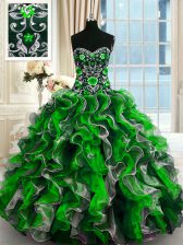  Sweetheart Sleeveless Quinceanera Gowns Floor Length Beading and Ruffles Multi-color Organza