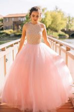 Cheap Pink Homecoming Dress Prom and Party with Beading Scoop Sleeveless Zipper