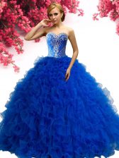 High Quality Royal Blue Sleeveless Beading and Ruffles Floor Length Quinceanera Dress