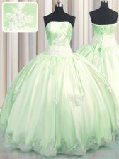 Sweet Green Ball Gown Prom Dress Military Ball and Sweet 16 and Quinceanera with Beading and Appliques Strapless Sleeveless Lace Up