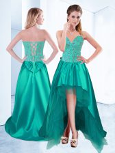  Sleeveless Taffeta High Low Lace Up Dress for Prom in Turquoise with Beading