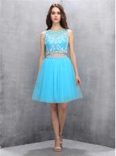 Exceptional Scoop Blue Backless Prom Party Dress Beading Sleeveless Knee Length