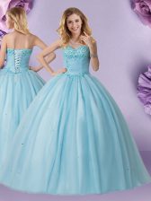 Admirable Light Blue Sweetheart Lace Up Beading Quince Ball Gowns Sleeveless