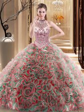 New Arrival Halter Top Beading Ball Gown Prom Dress Multi-color Lace Up Sleeveless With Brush Train