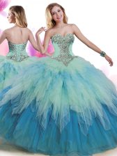 Floor Length Multi-color Sweet 16 Quinceanera Dress Tulle Sleeveless Beading and Ruffles