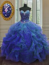  Blue Sweetheart Neckline Beading and Ruffles 15th Birthday Dress Sleeveless Lace Up