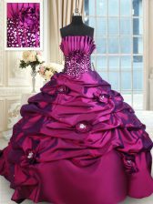 Wonderful Sleeveless Taffeta Brush Train Lace Up Sweet 16 Dress in Purple with Beading and Sequins