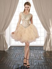  Organza Scoop Sleeveless Lace Up Beading and Ruffles Dress for Prom in Champagne