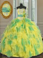 Modest Ball Gowns Quinceanera Dresses Multi-color Halter Top Organza Sleeveless Floor Length Lace Up
