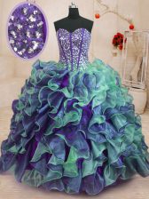 Pretty Sweetheart Sleeveless Lace Up Sweet 16 Quinceanera Dress Multi-color Organza