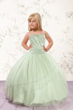 Apple Green Strapless Neckline Beading Little Girls Pageant Dress Sleeveless Lace Up