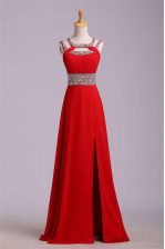 High Class Halter Top Floor Length A-line Sleeveless Red Prom Gown Zipper