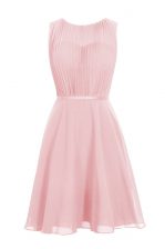  Scoop Knee Length Baby Pink Dress for Prom Chiffon Sleeveless Ruching