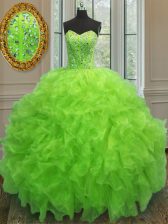 Excellent Yellow Green Sweetheart Neckline Beading and Ruffles Quince Ball Gowns Sleeveless Lace Up