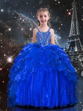  Floor Length Ball Gowns Sleeveless Royal Blue Kids Formal Wear Lace Up