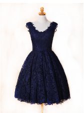  Blue and Navy Blue Sleeveless Lace Zipper Dress for Prom for Prom