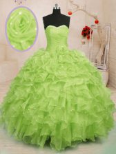  Ball Gowns Vestidos de Quinceanera Yellow Green Sweetheart Organza Sleeveless Floor Length Lace Up