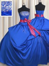 Cute Ball Gowns Sweet 16 Dresses Blue Strapless Taffeta Sleeveless Floor Length Lace Up