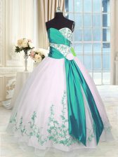  Sweetheart Sleeveless Sweet 16 Dresses Floor Length Embroidery and Sashes ribbons White Organza