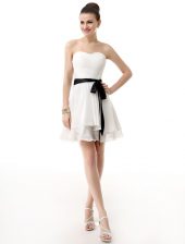 Flirting Chiffon Sleeveless Knee Length Dress for Prom and Sashes ribbons