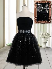 Enchanting Black Tulle Zipper Prom Dress Sleeveless Mini Length Beading and Sequins