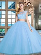Customized Light Blue Scoop Zipper Beading and Appliques Quinceanera Dresses Cap Sleeves