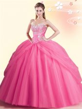  Watermelon Red Sleeveless Floor Length Beading Lace Up Sweet 16 Dresses