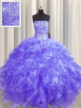 Fashionable Visible Boning Sleeveless Beading and Ruffles Lace Up Sweet 16 Quinceanera Dress