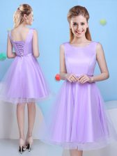 Custom Made Lavender Scoop Neckline Bowknot Court Dresses for Sweet 16 Sleeveless Lace Up