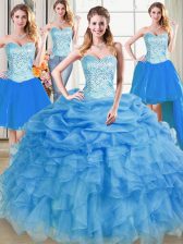  Four Piece Sweetheart Sleeveless Organza Sweet 16 Dresses Beading and Ruffles and Pick Ups Lace Up