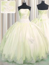 Cheap Light Yellow Sleeveless Taffeta Lace Up Sweet 16 Quinceanera Dress for Military Ball and Sweet 16 and Quinceanera