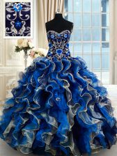  Multi-color Sleeveless Floor Length Beading and Ruffles Lace Up Quince Ball Gowns
