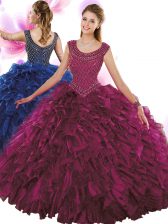  Scoop Sleeveless Zipper Floor Length Beading and Ruffles Ball Gown Prom Dress