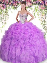  Floor Length Lilac Quinceanera Gown Sweetheart Sleeveless Lace Up