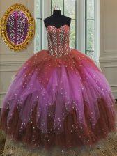 Simple Multi-color Ball Gowns Sweetheart Sleeveless Tulle Floor Length Lace Up Beading and Ruffles and Sequins Sweet 16 Quinceanera Dress