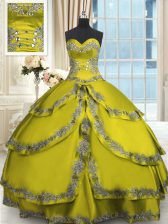 Spectacular Ruffled Olive Green Sleeveless Taffeta Lace Up Sweet 16 Dresses for Military Ball and Sweet 16 and Quinceanera