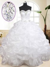 Fitting Sleeveless Floor Length Beading and Pick Ups Lace Up Sweet 16 Dresses with White