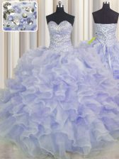 Perfect Organza Sleeveless Floor Length Quinceanera Gown and Beading and Ruffles