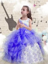  Scoop Sleeveless Lace Up Child Pageant Dress Blue Organza
