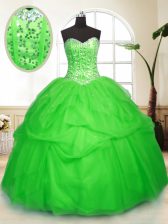 Customized Sequins Pick Ups Floor Length Ball Gowns Sleeveless Quince Ball Gowns Lace Up