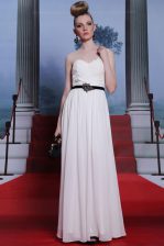 Glamorous Floor Length Side Zipper White for Prom and Party with Ruching and Belt