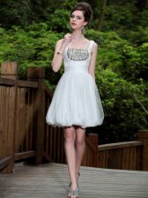 High Quality White Column/Sheath Straps Sleeveless Chiffon Knee Length Side Zipper Beading Prom Dresses
