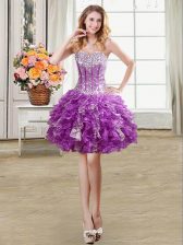 Chic Sequins Sweetheart Sleeveless Lace Up Dress for Prom Eggplant Purple Organza