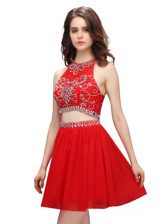 On Sale Scoop Sleeveless Mini Length Beading Zipper Homecoming Dress with Red