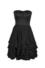 Fashion Chiffon Strapless Sleeveless Zipper Beading and Appliques Homecoming Dress in Black
