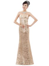  Floor Length Zipper Prom Dresses Champagne for Prom and Party with Appliques