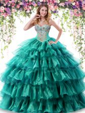 Most Popular Ruffled Sweetheart Sleeveless Lace Up Sweet 16 Quinceanera Dress Green Organza