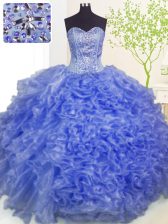 Popular Pick Ups Ball Gowns Quinceanera Dresses Blue Sweetheart Organza Sleeveless Floor Length Lace Up