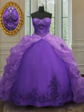  Sleeveless Court Train Beading and Appliques and Pick Ups Lace Up 15th Birthday Dress